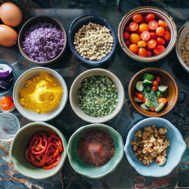 Riad a ingrediencie pripravené k vareniu